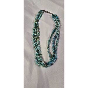 925 Stamped Three Strand Turquoise Nugget And Sterling Silver Necklace